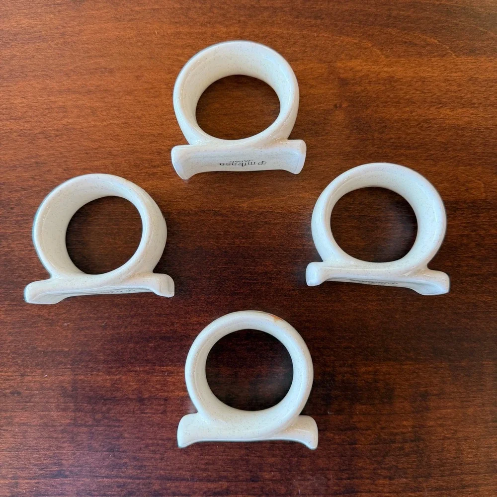 Vintage Mikasa Ceramic Napkin Rings Set of 4 Speckled Floral Peach Blossom